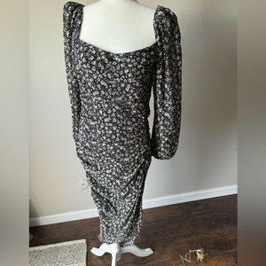 Black floral print cocktail dress